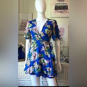 Revolve Privacy Please wrap dress Rayon floral yellow, pink & blue colors size S